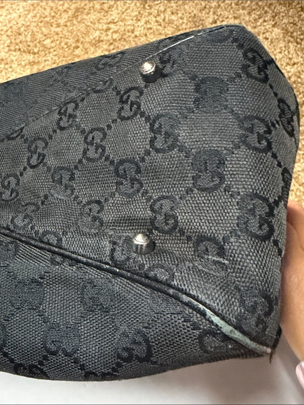 Gucci Black GG Canvas Tote with Leather Trim